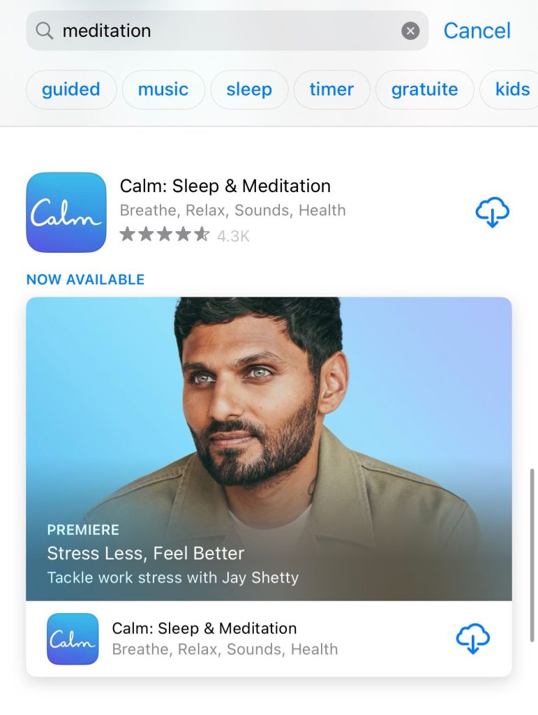 "Calm" app listing 