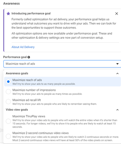 Performance Goals Facebook and Instagram Ads