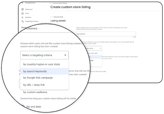 Google Play Console Custom Store Listings by Keyword